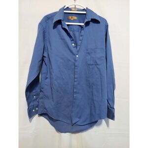 Today's Man Mens Blue Long Sleeve Button‎ Down Shirt Pique Cotton Dress Casual